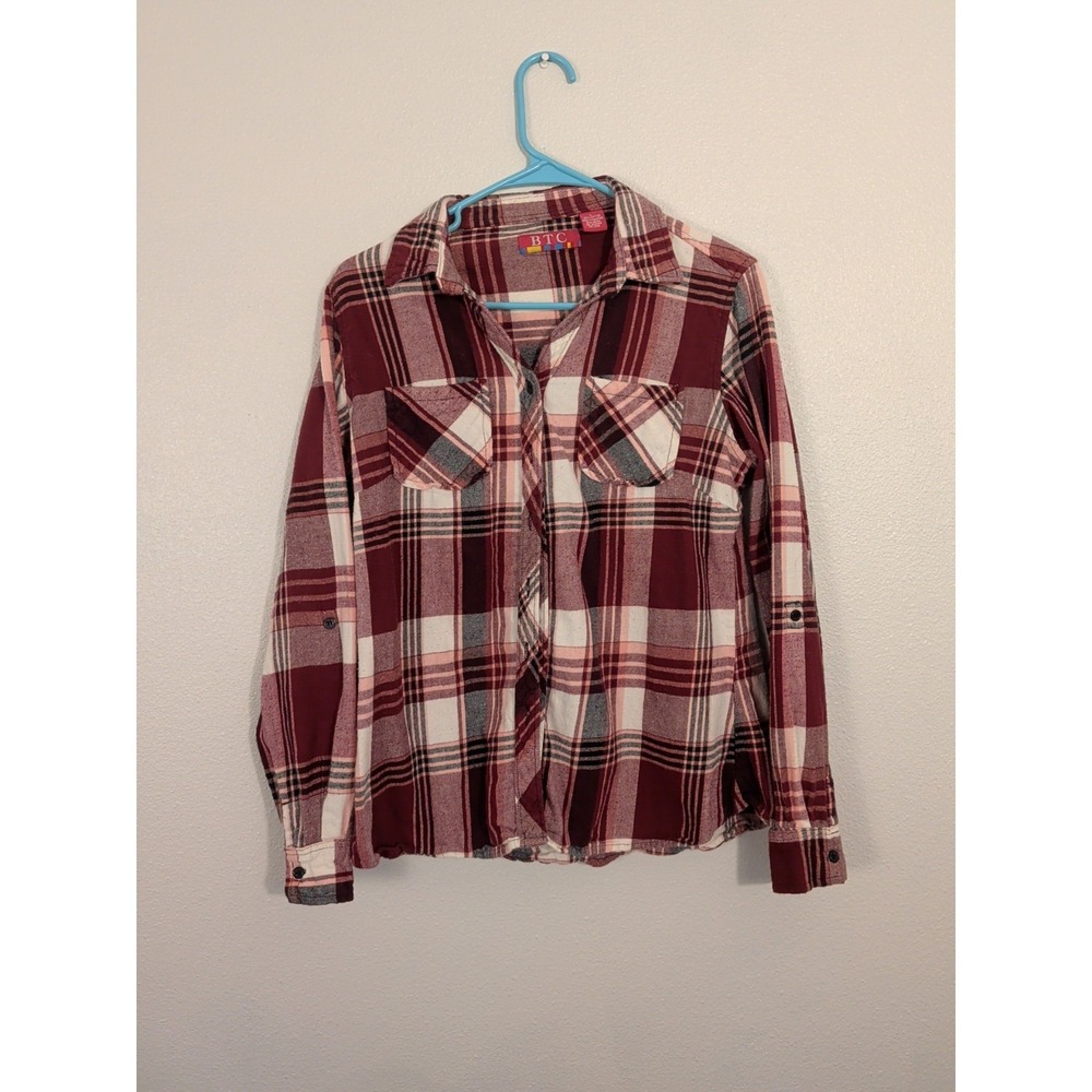 BTC Flannel Red Long Sleeve Women's Button Down Shirt Size Large